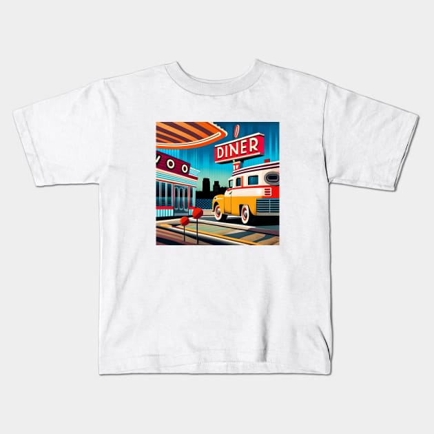 Retro Diner - 90s retro diner pop art Kids T-Shirt by DanDesigns